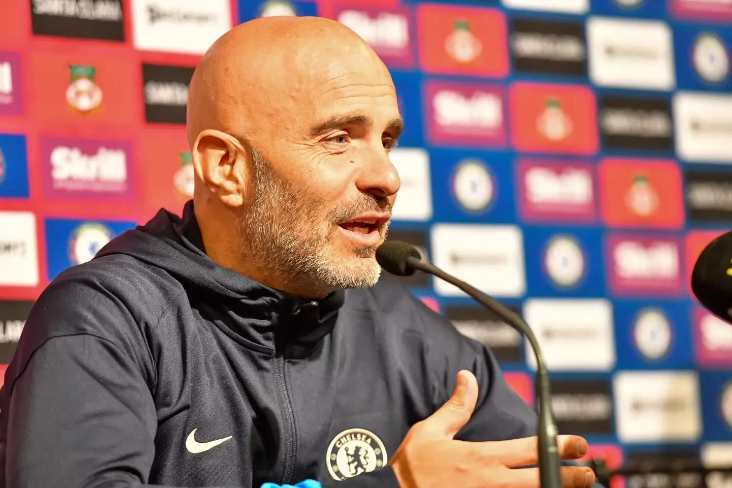 Enzo Maresca during a press conference in the United States for Chelsea's pre-season tour. (Image: Getty)