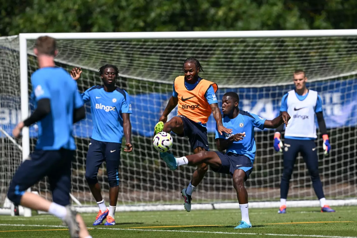 Raheem Sterling pictured in Chelsea training -