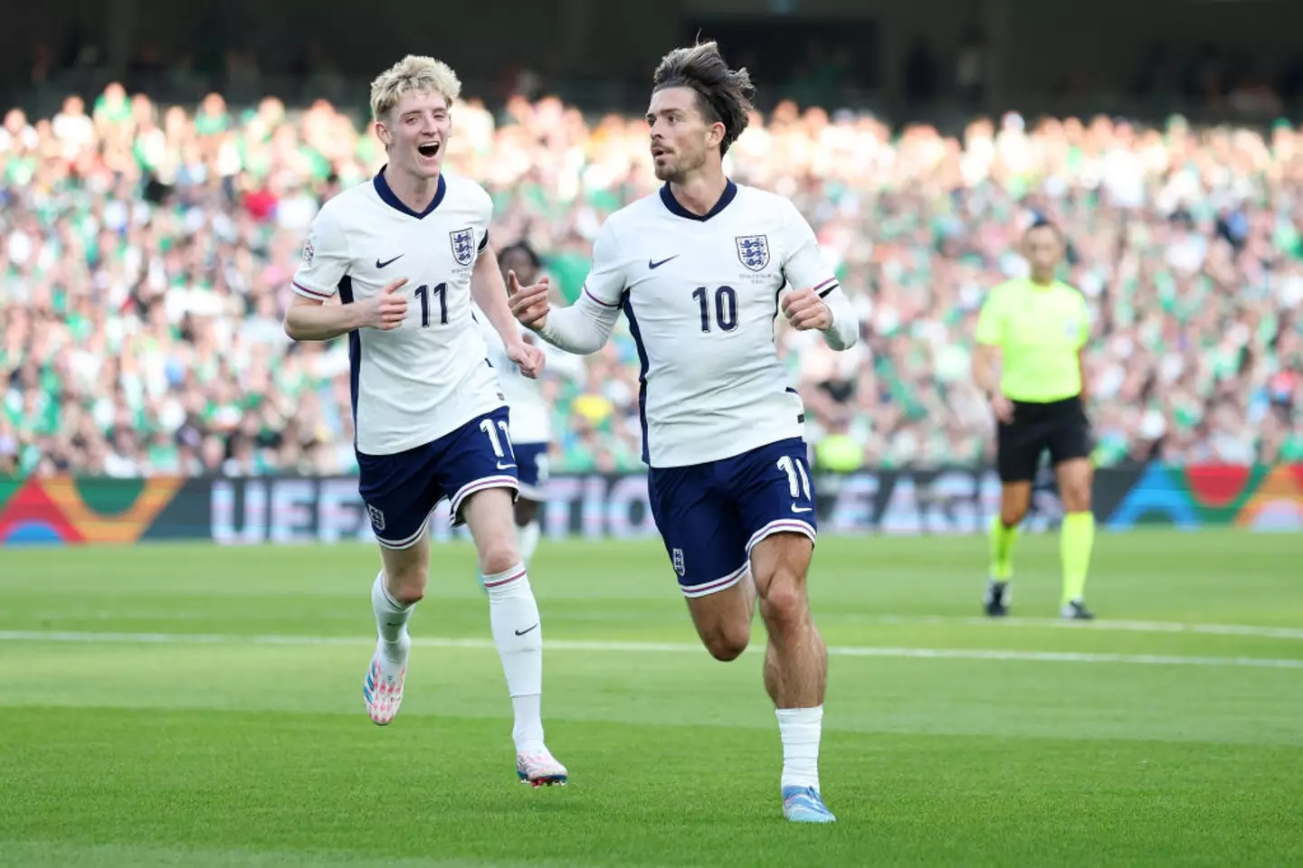 England's Jack Grealish and Anthony Gordon celebrate against the Republic of Ireland -